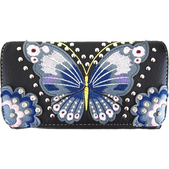 Western Style embroidery butterfly floral leather tote purse women shoulder bag - Picture 3 of 7